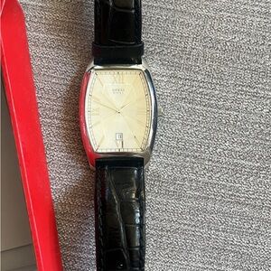 Guess Silver Dial Black Strap Watch